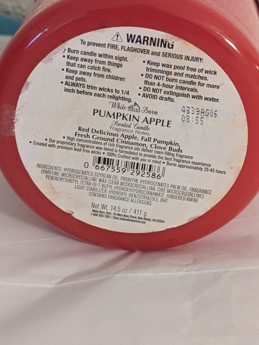White Barn Bath & Body Works Scented Candle Pumpkin Apple 3 Wick 14.5 Oz  New - Picture 4 of 5